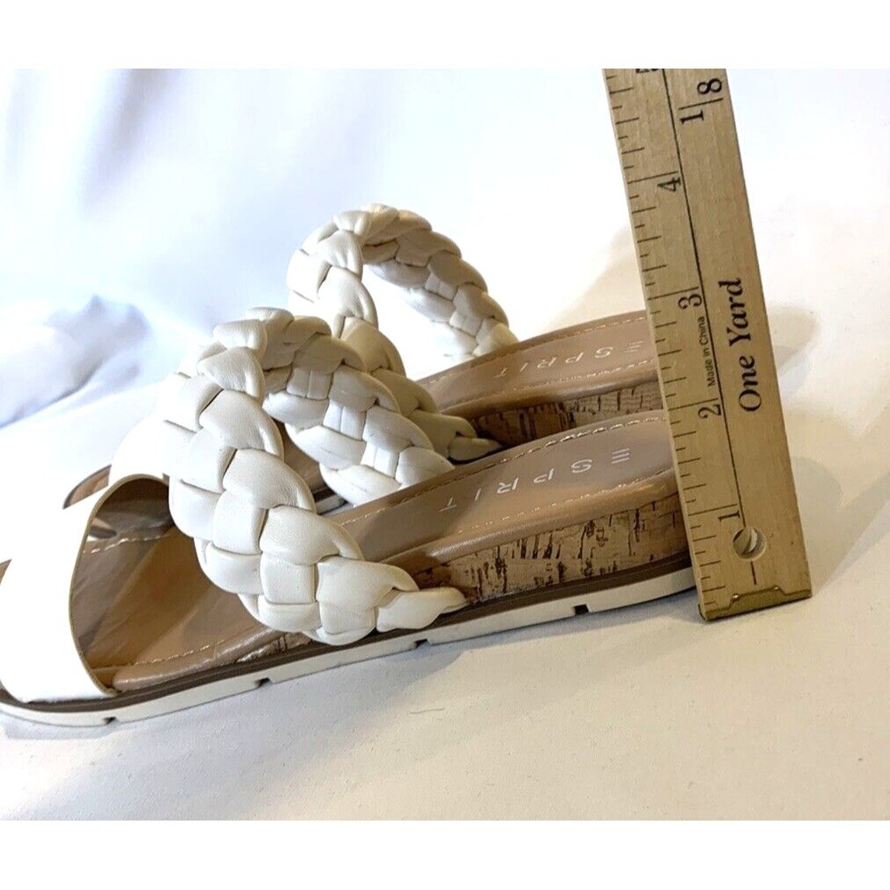 Esprit Sandals Womens 7.5 Ivory Cream Slide Low Wedge Cork Braided Strap Dale - Picture 6 of 9